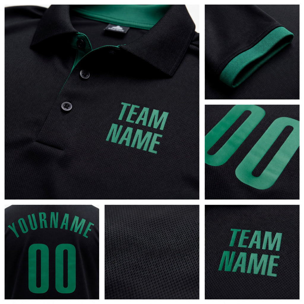 Custom Black Kelly Green Performance Golf Polo Shirt detail