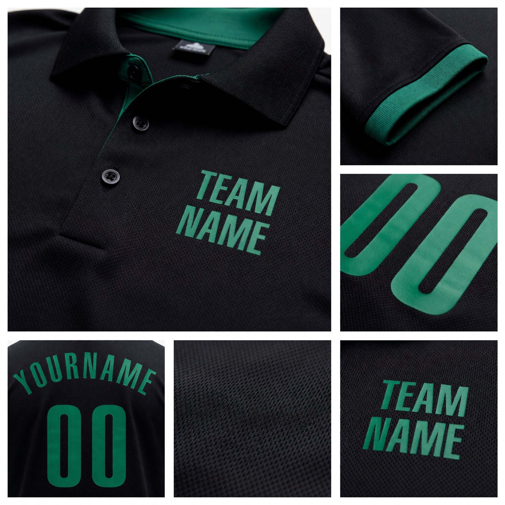 Custom Black Kelly Green Performance Golf Polo Shirt detail