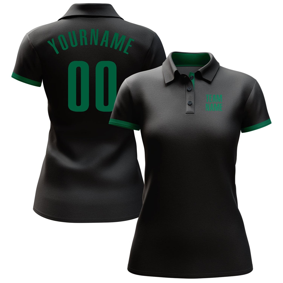 Custom Black Kelly Green Performance Golf Polo Shirt photo 2
