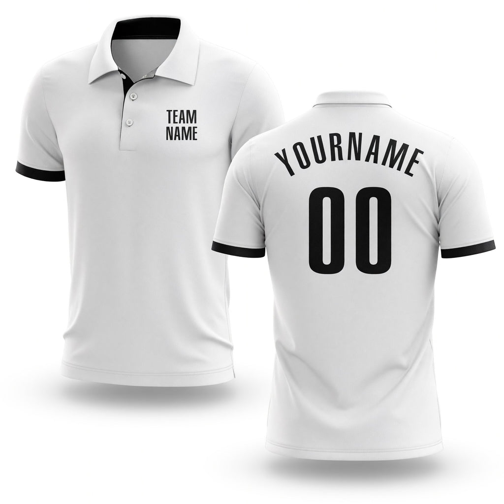 Custom White Black Performance Golf Polo Shirt