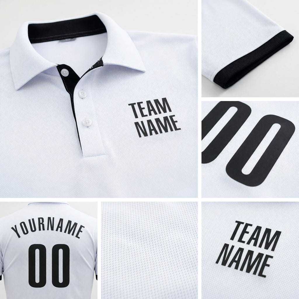Custom White Black Performance Golf Polo Shirt detail