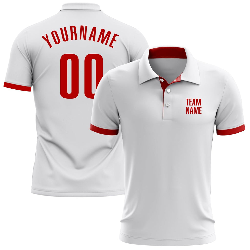 Custom White Red Performance Golf Polo Shirt photo 1