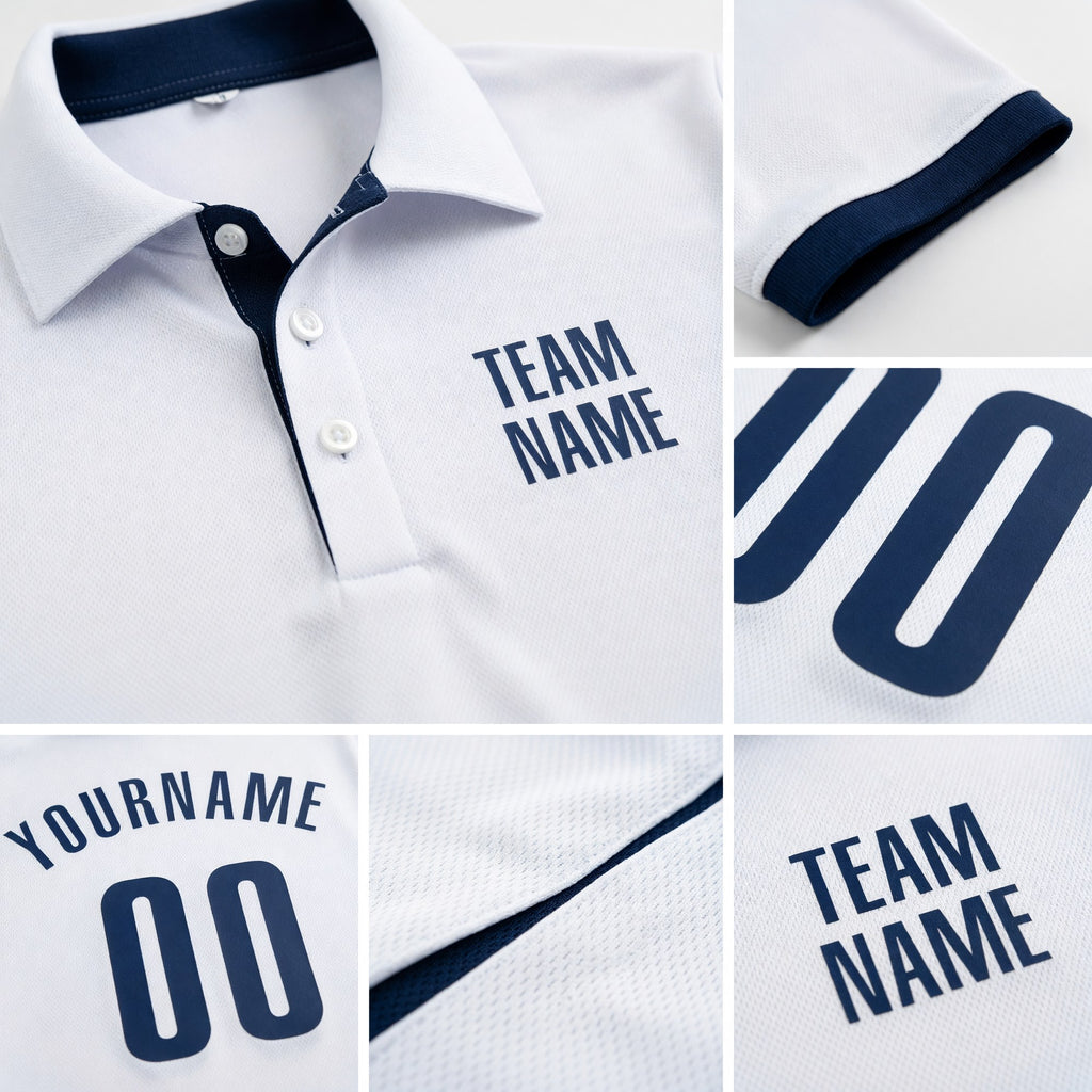 Custom White Navy Performance Golf Polo Shirt detail