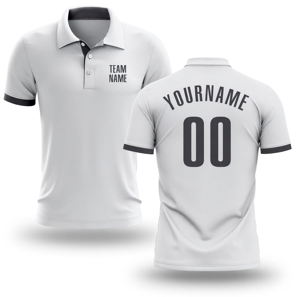 Custom White Steel Gray Performance Golf Polo Shirt
