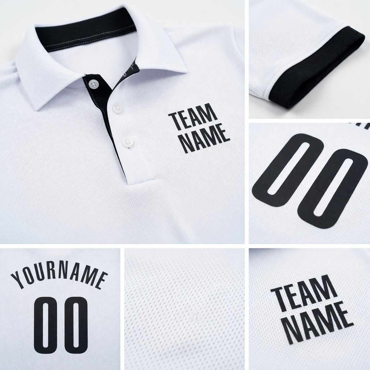 Custom White Steel Gray Performance Golf Polo Shirt detail