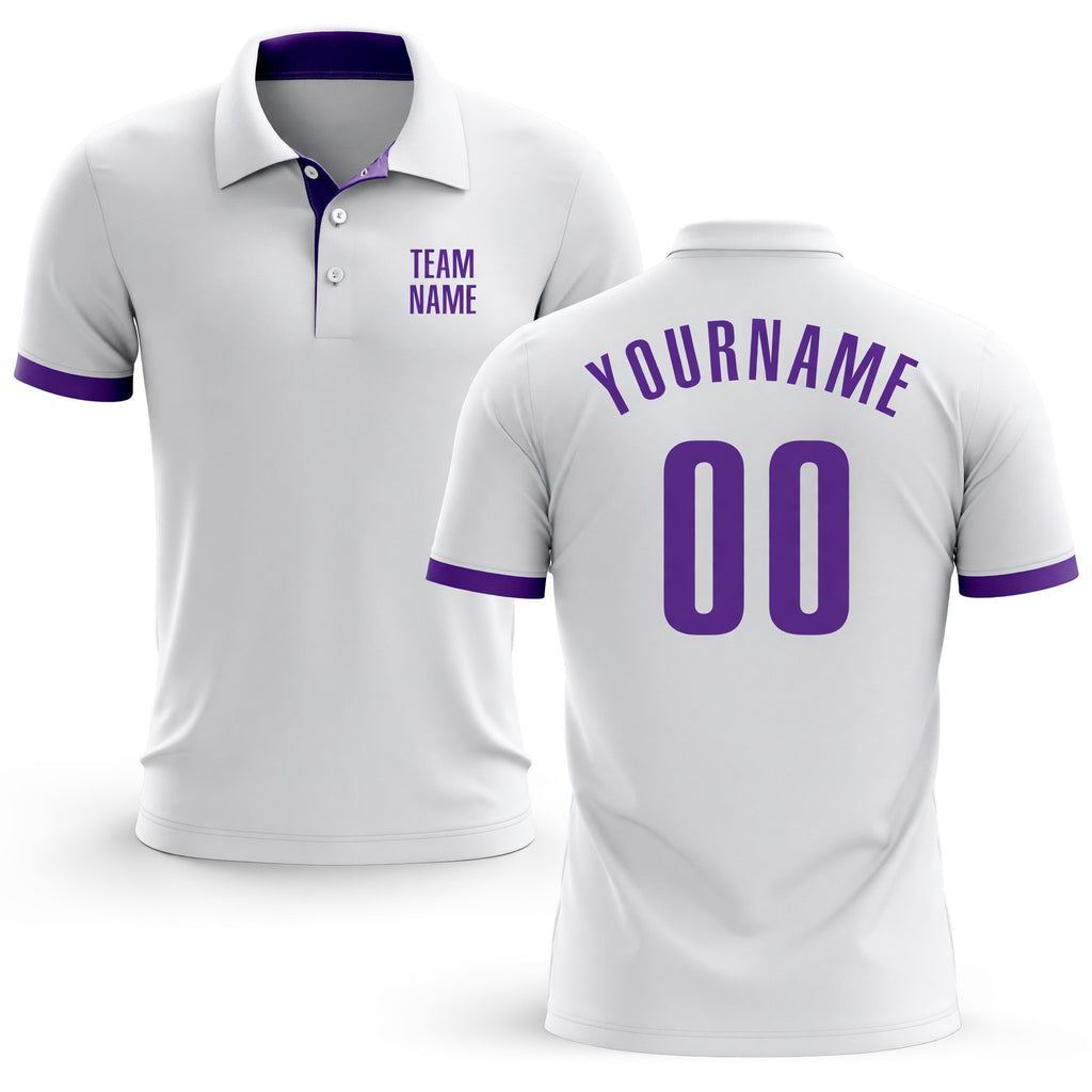 Custom White Purple Performance Golf Polo Shirt