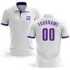 Custom White Purple Performance Golf Polo Shirt