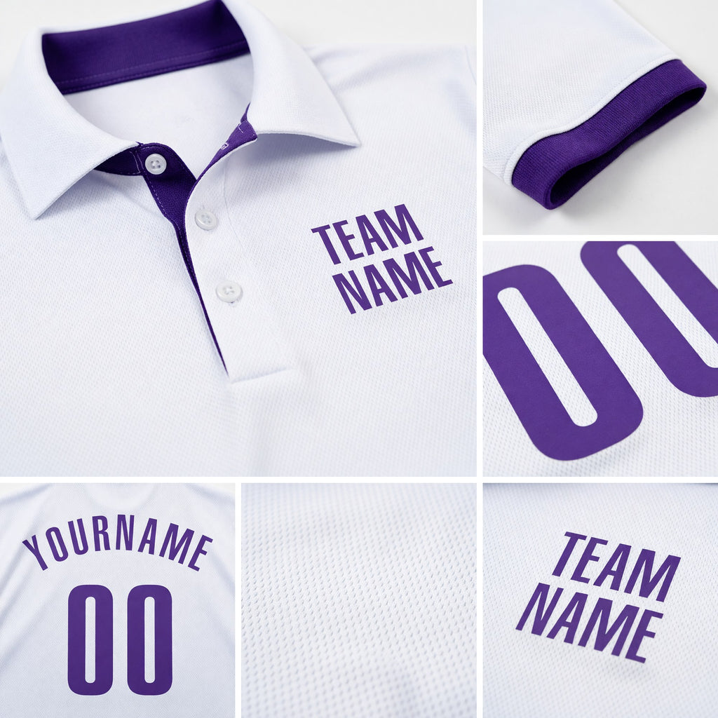 Custom White Purple Performance Golf Polo Shirt detail
