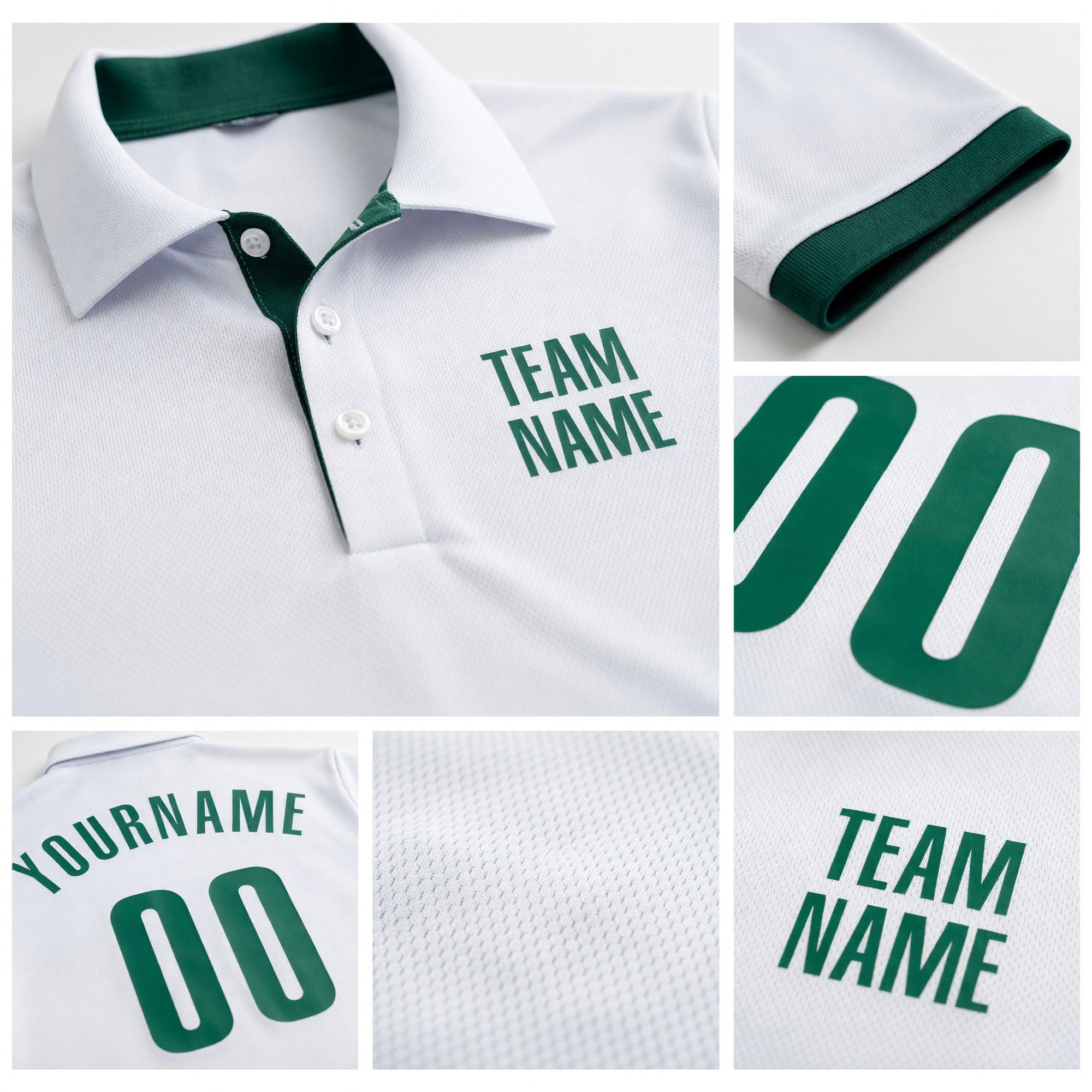 Custom White Kelly Green Performance Golf Polo Shirt detail