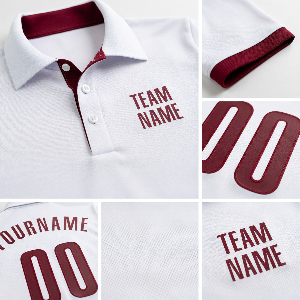 Custom White Crimson Performance Golf Polo Shirt detail