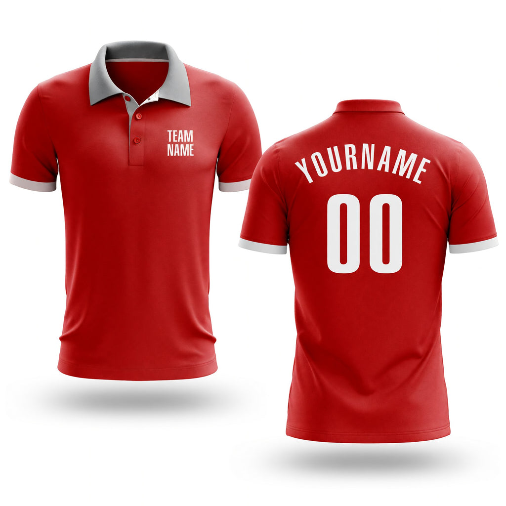 Custom Red White Performance Golf Polo Shirt