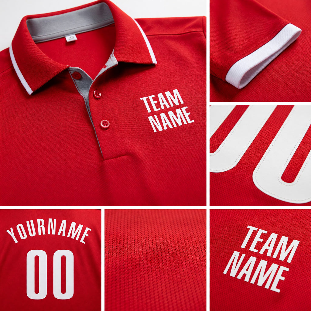 Custom Red White Performance Golf Polo Shirt detail