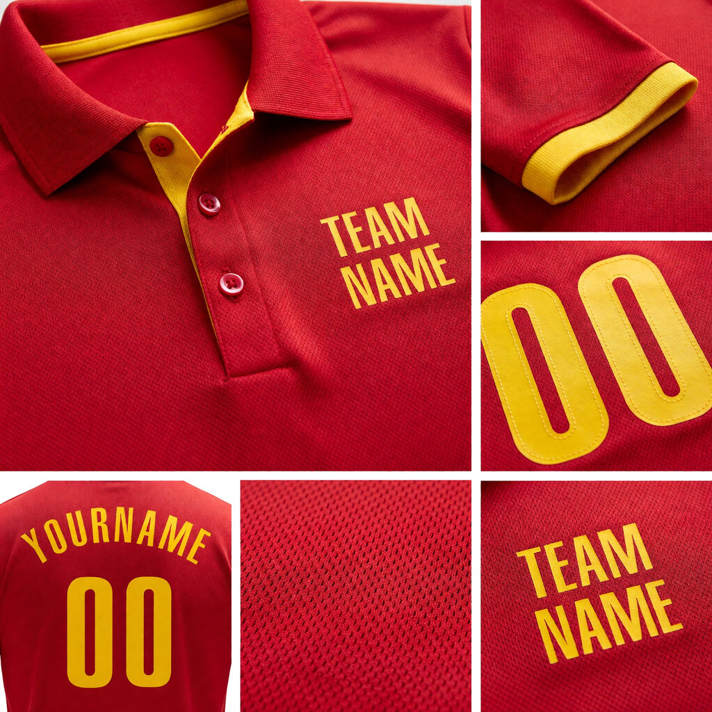 Custom Red Yellow Performance Golf Polo Shirt detail