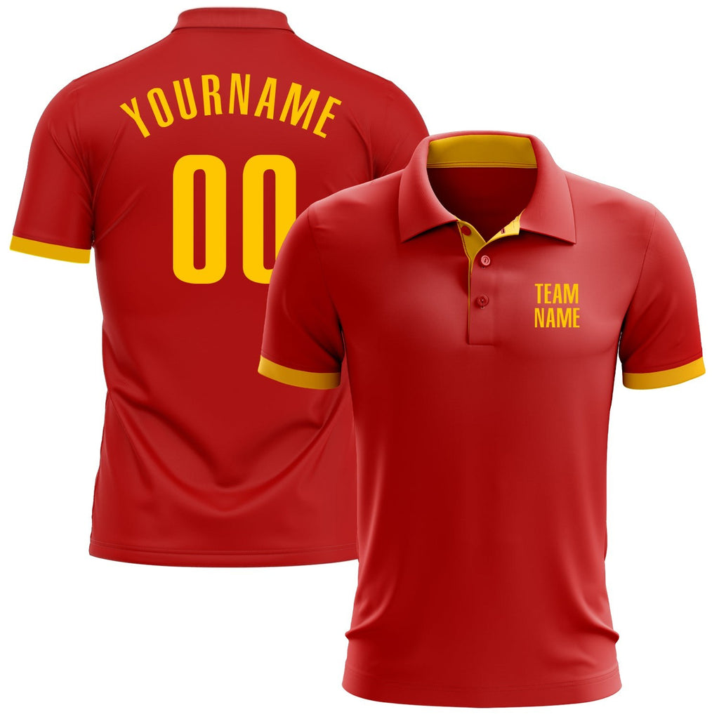 Custom Red Yellow Performance Golf Polo Shirt photo 1