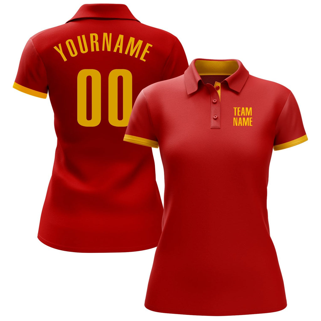 Custom Red Yellow Performance Golf Polo Shirt photo 2
