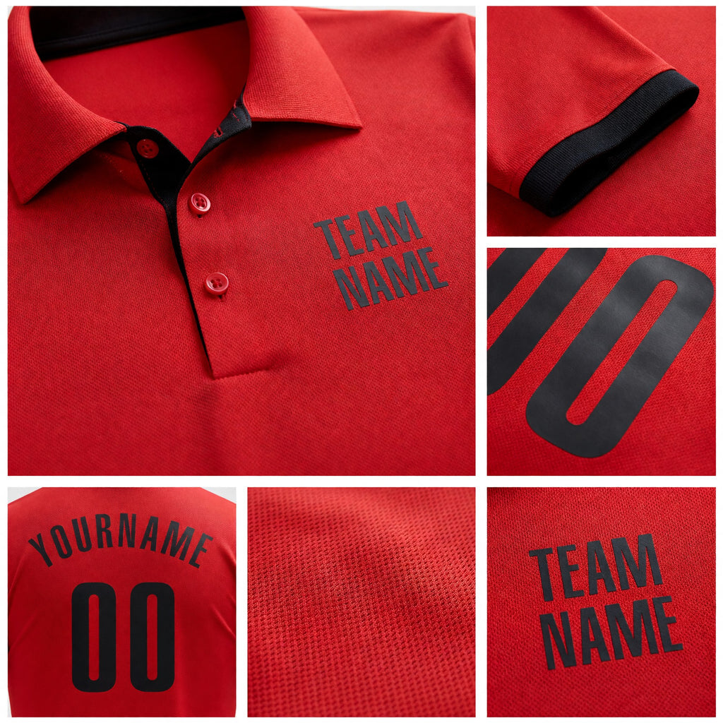Custom Red Black Performance Golf Polo Shirt detail