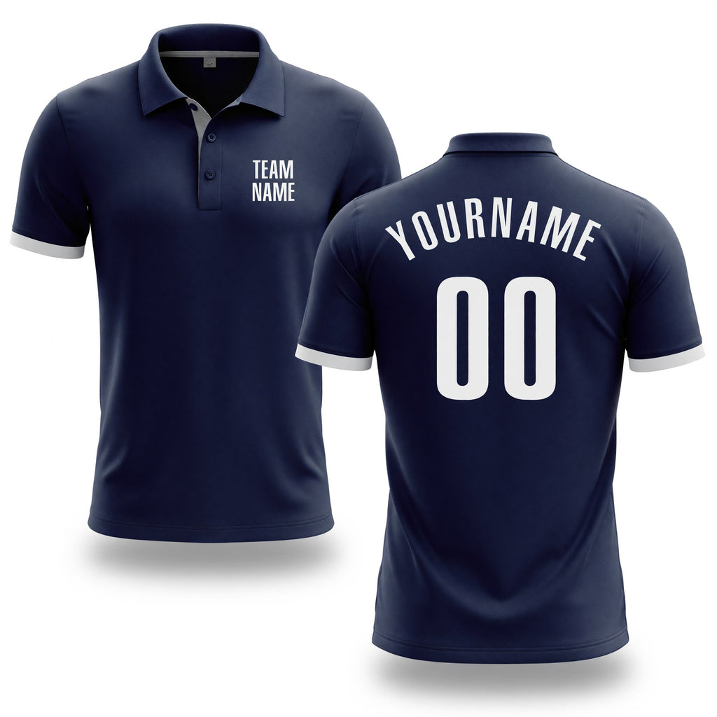 Custom Navy White Performance Golf Polo Shirt