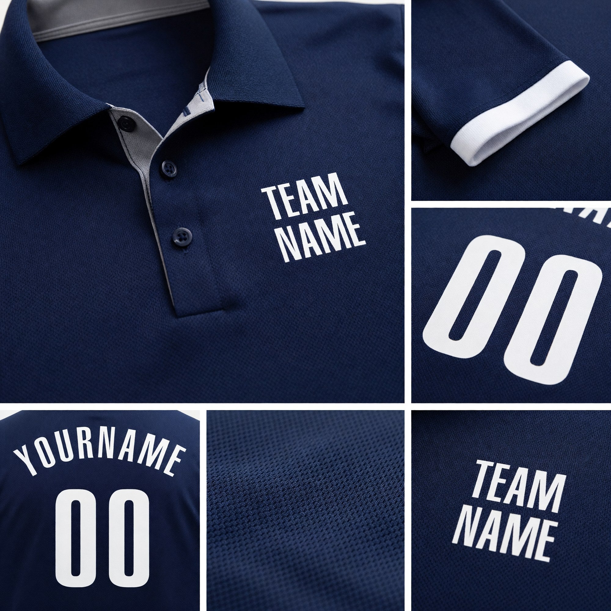 Custom Navy White Performance Golf Polo Shirt detail