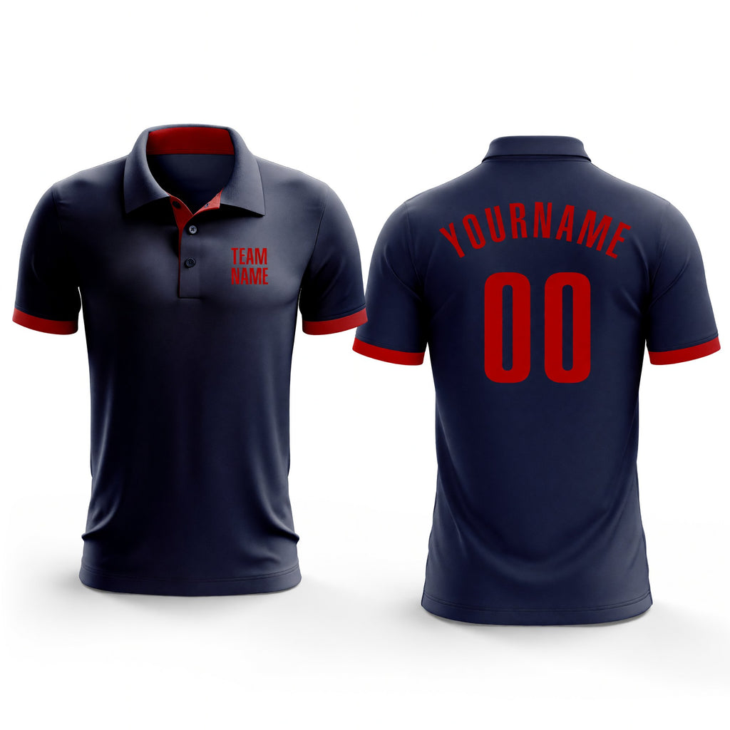 Custom Navy Red Performance Golf Polo Shirt