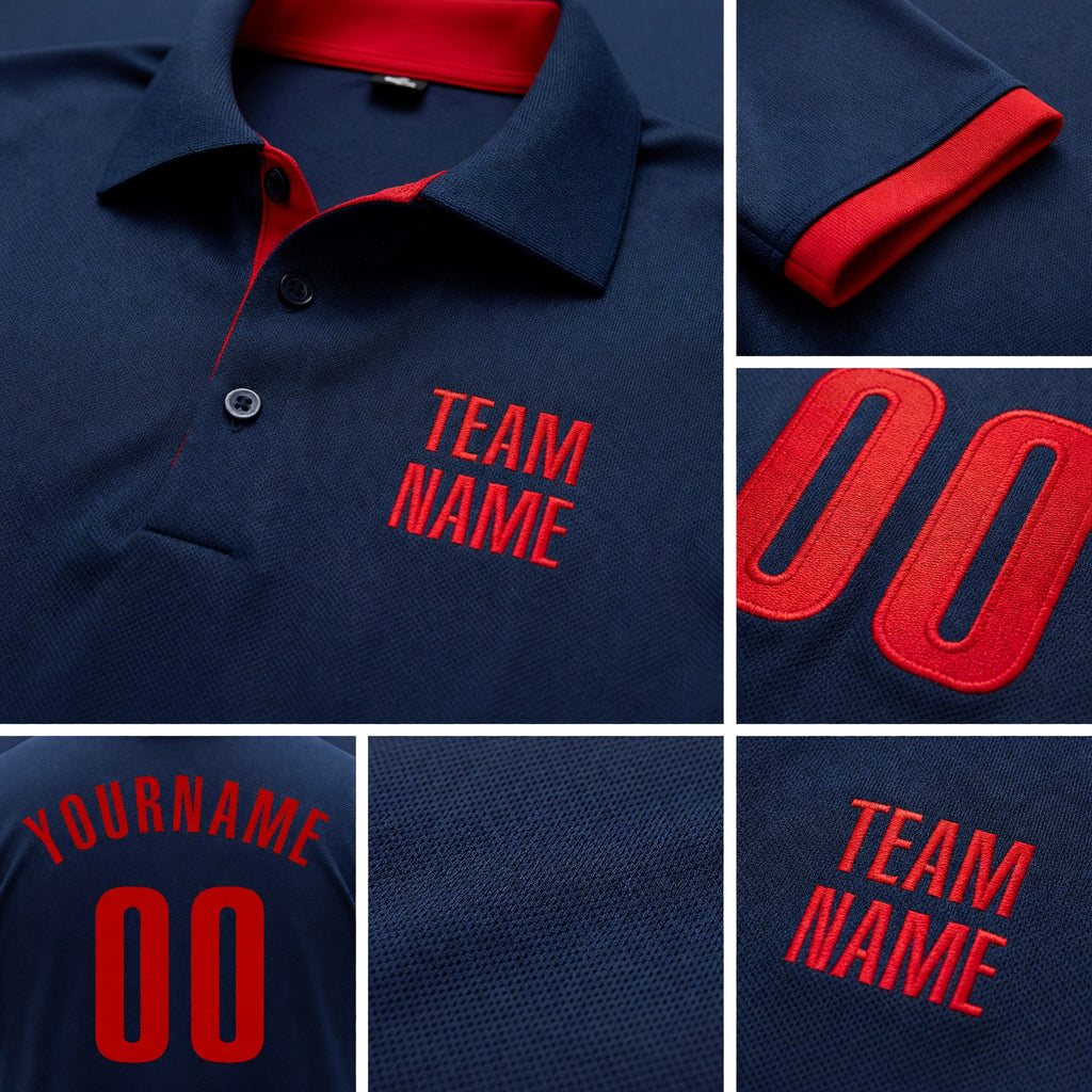 Custom Navy Red Performance Golf Polo Shirt detail