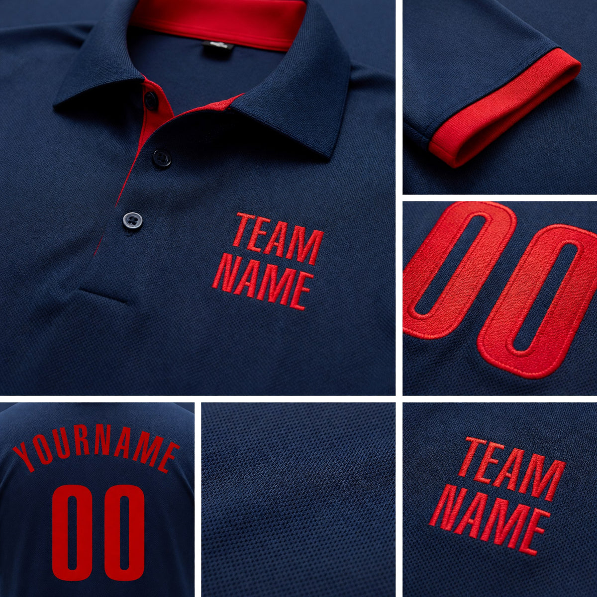 Custom Navy Red Performance Golf Polo Shirt detail