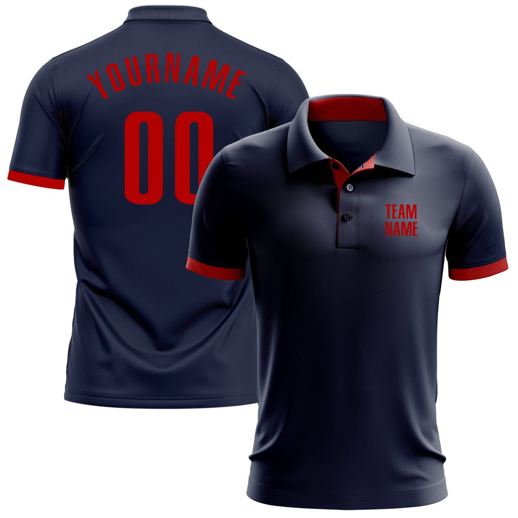 Custom Navy Red Performance Golf Polo Shirt photo 1