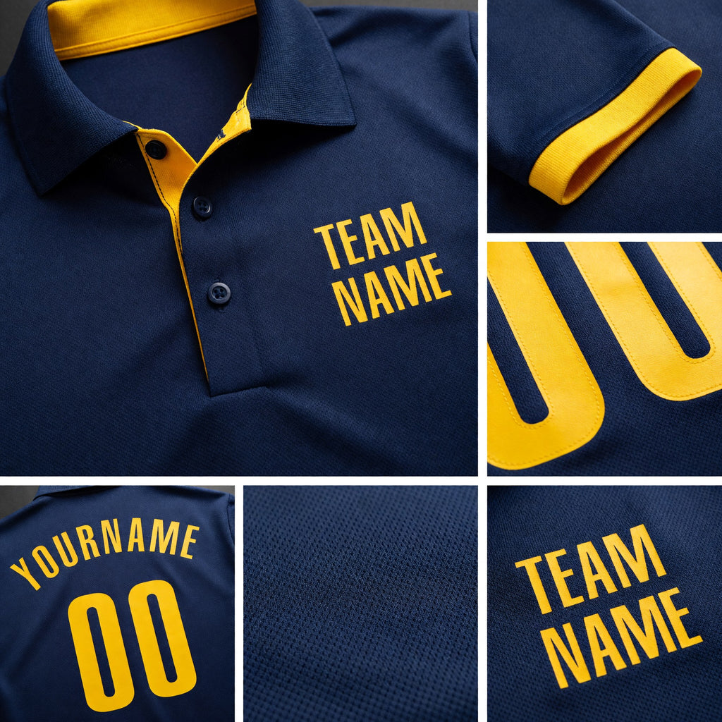 Custom Navy Yellow Performance Golf Polo Shirt detail