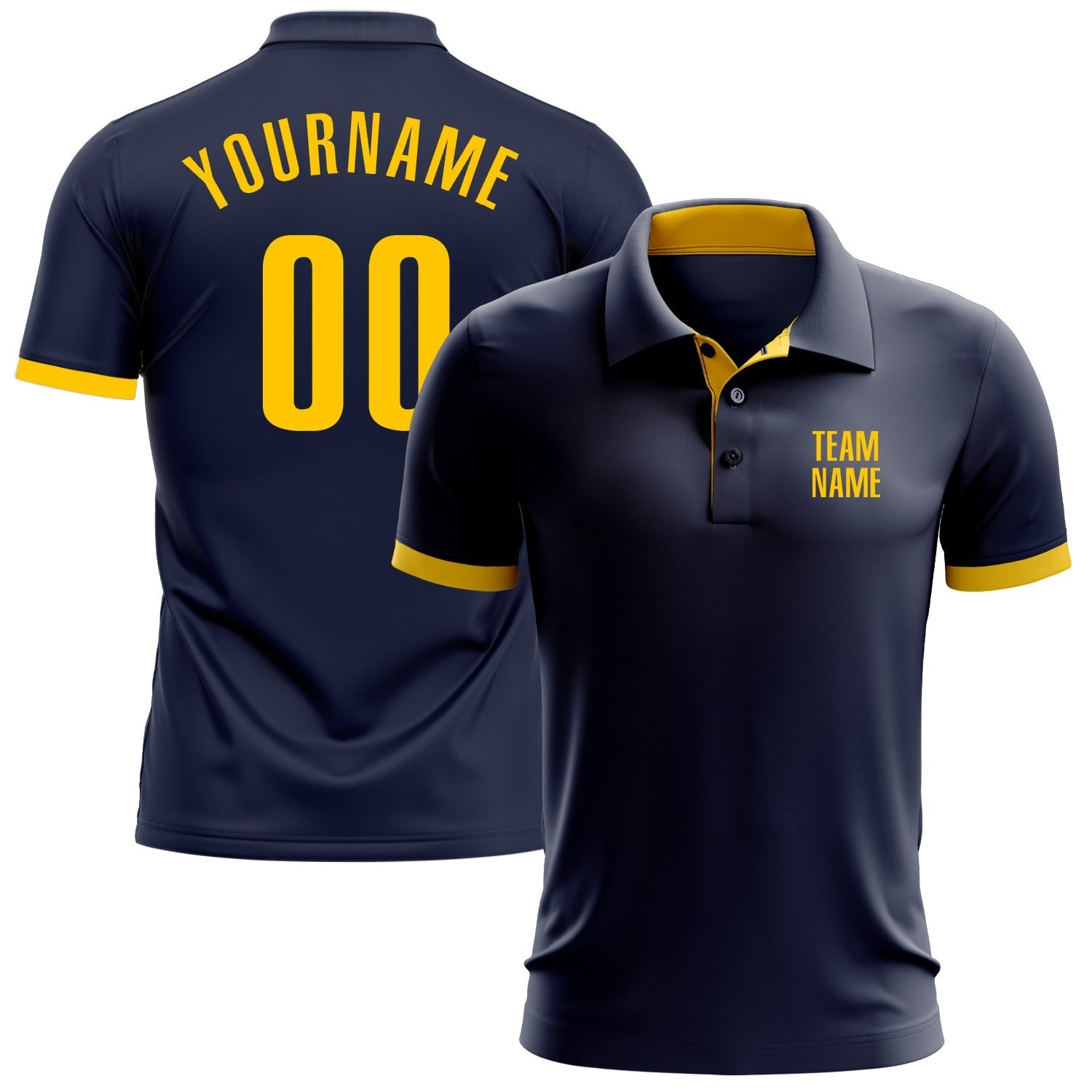 Custom Navy Yellow Performance Golf Polo Shirt photo 1