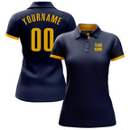 Custom Navy Yellow Performance Golf Polo Shirt photo 2