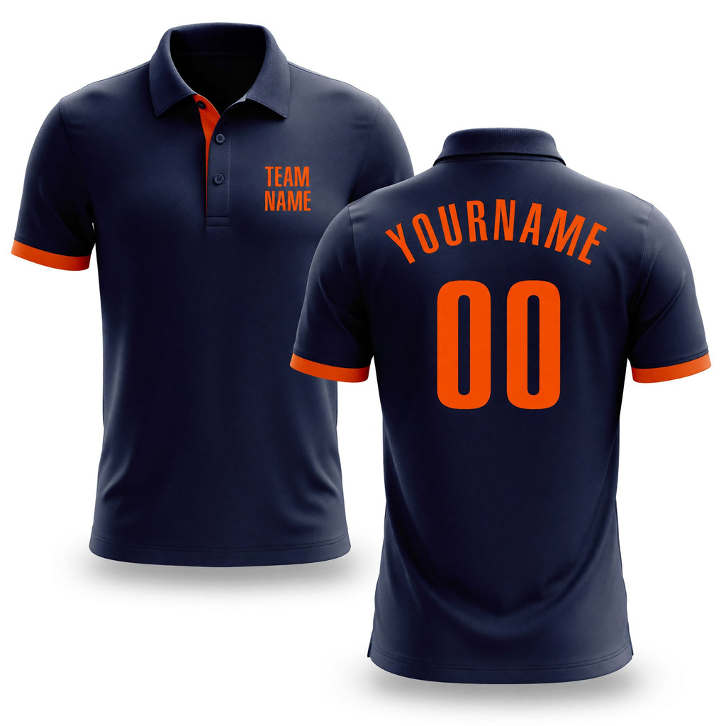 Custom Navy Orange Performance Golf Polo Shirt