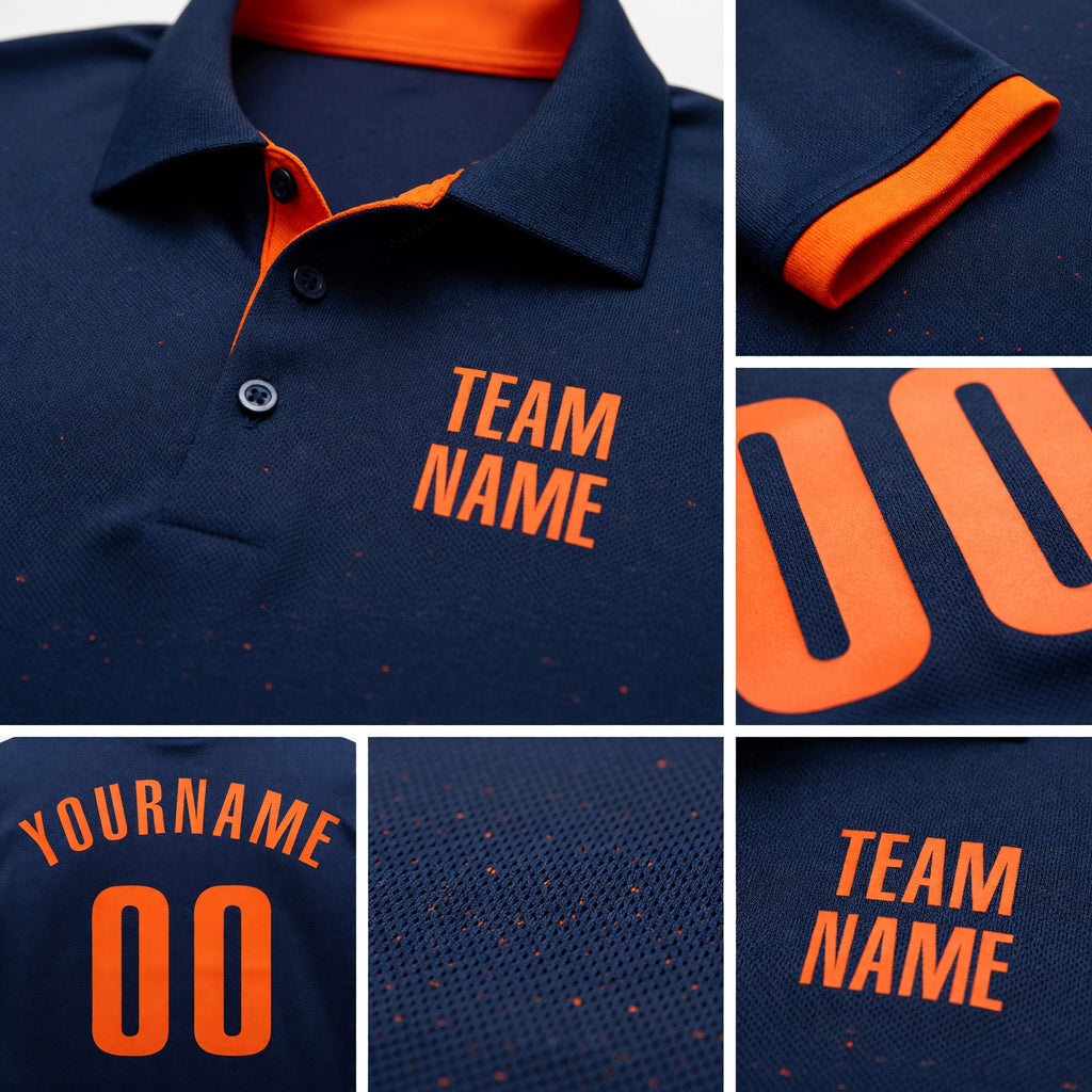 Custom Navy Orange Performance Golf Polo Shirt detail