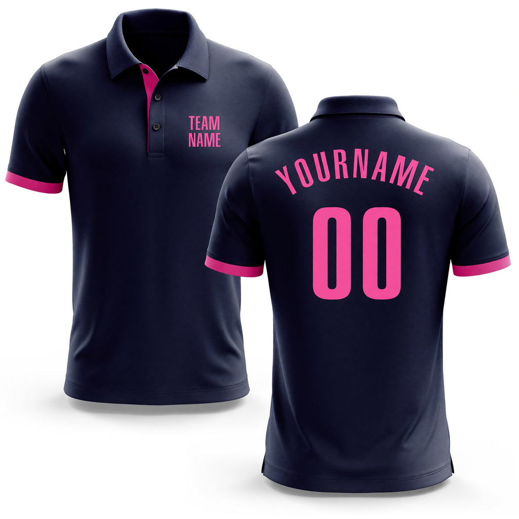 Custom Navy Pink Performance Golf Polo Shirt