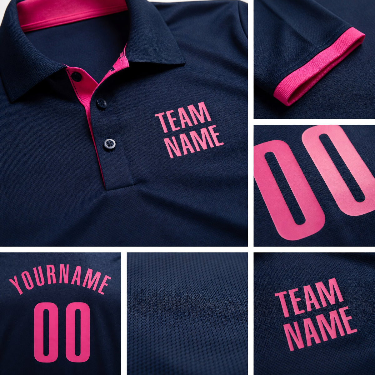 Custom Navy Pink Performance Golf Polo Shirt detail