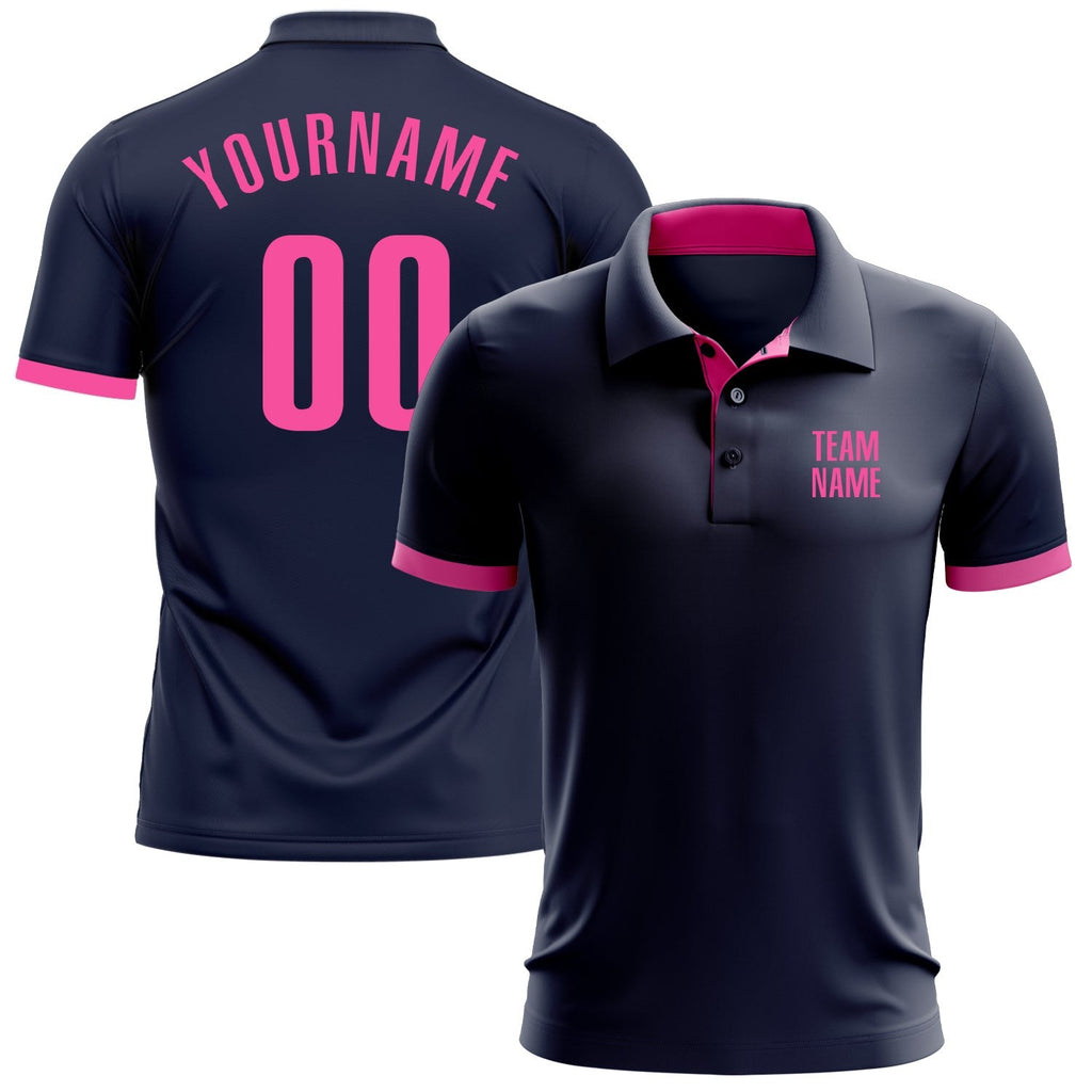 Custom Navy Pink Performance Golf Polo Shirt photo 1