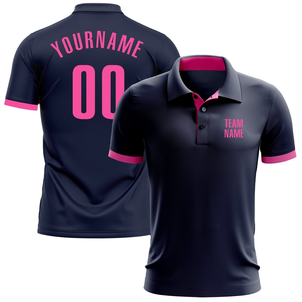 Custom Navy Pink Performance Golf Polo Shirt photo 1