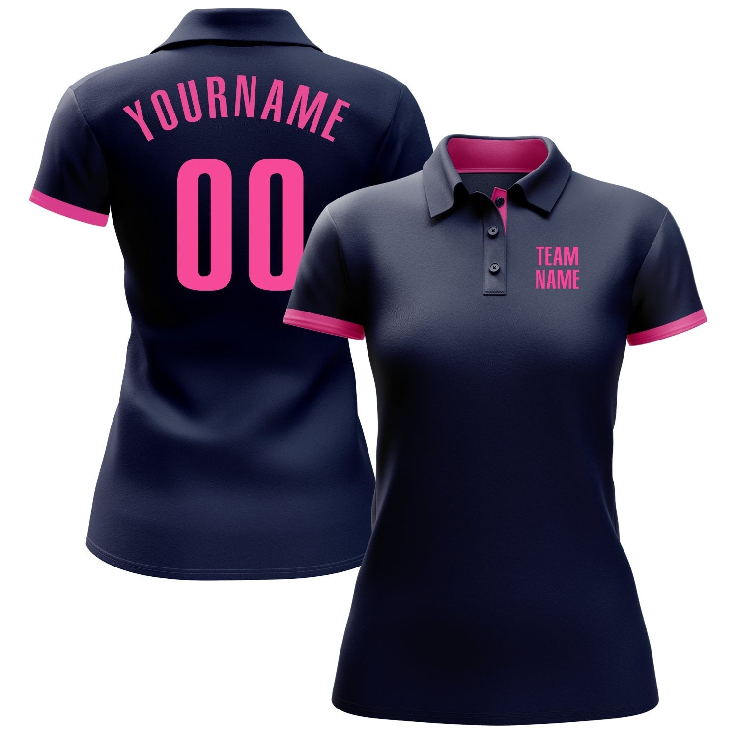 Custom Navy Pink Performance Golf Polo Shirt photo 2