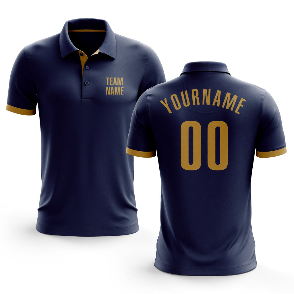Custom Navy Old Gold Performance Golf Polo Shirt