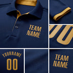 Custom Navy Old Gold Performance Golf Polo Shirt detail