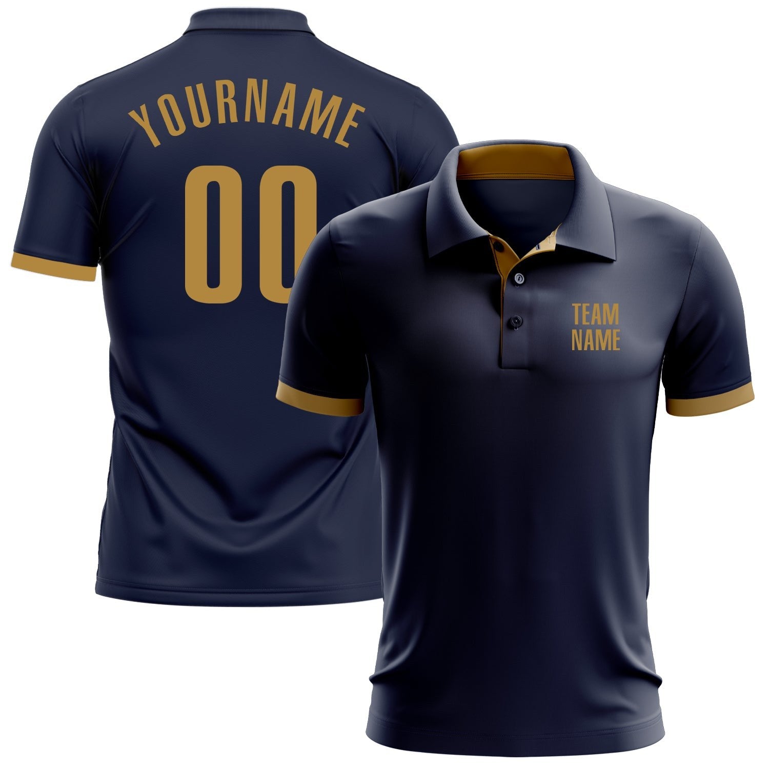 Custom Navy Old Gold Performance Golf Polo Shirt photo 1