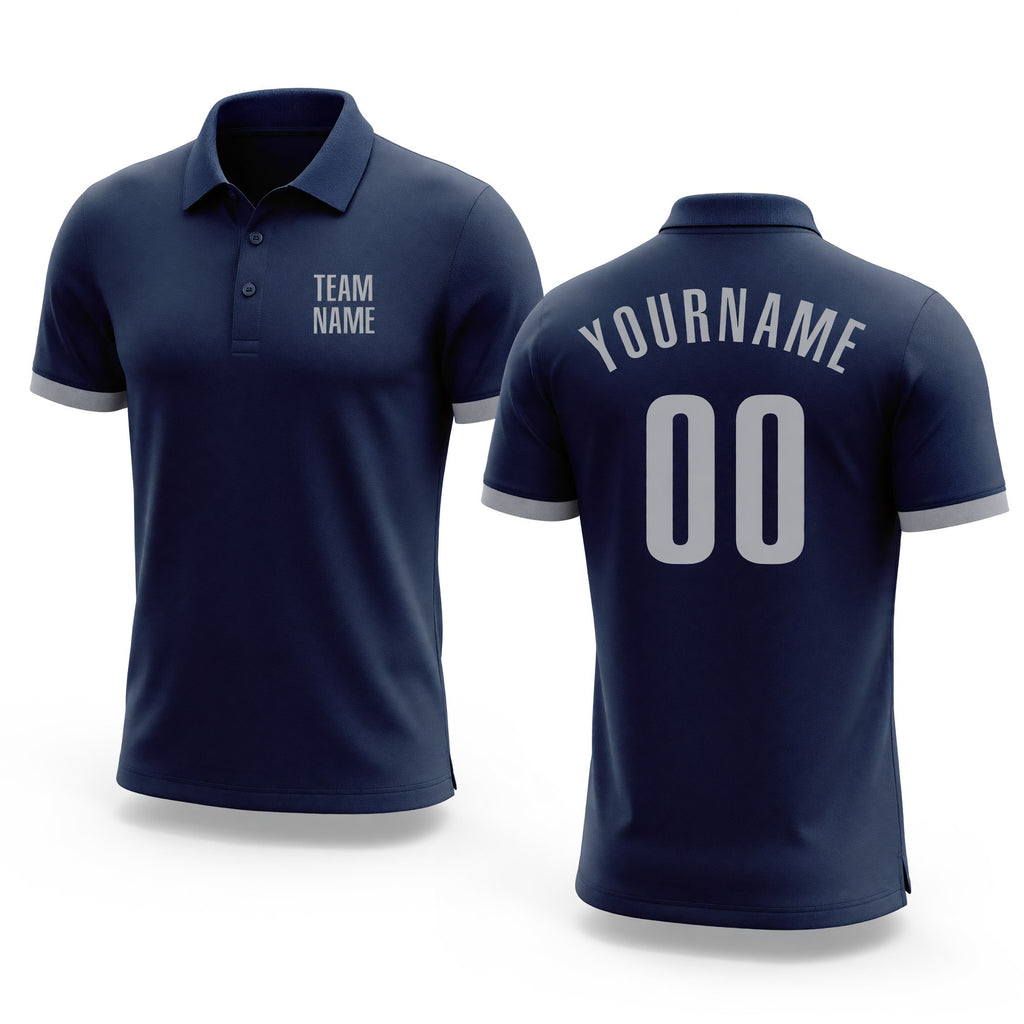 Custom Navy Gray Performance Golf Polo Shirt
