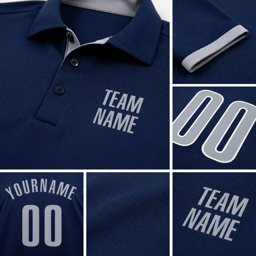 Custom Navy Gray Performance Golf Polo Shirt detail