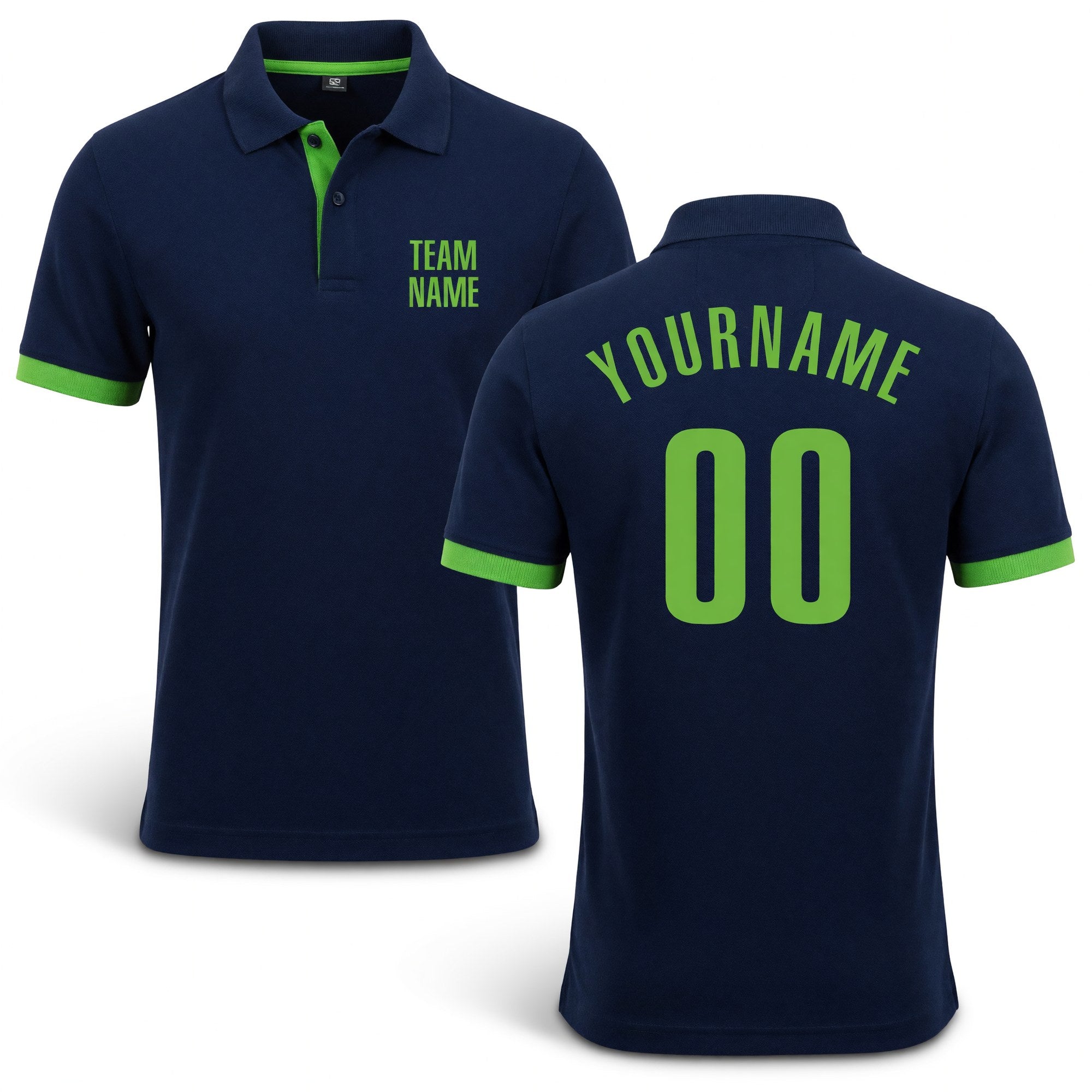 Custom Navy Neon Green Performance Golf Polo Shirt