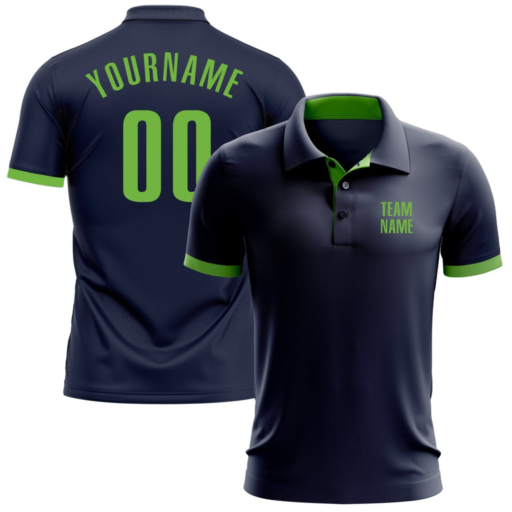 Custom Navy Neon Green Performance Golf Polo Shirt photo 1