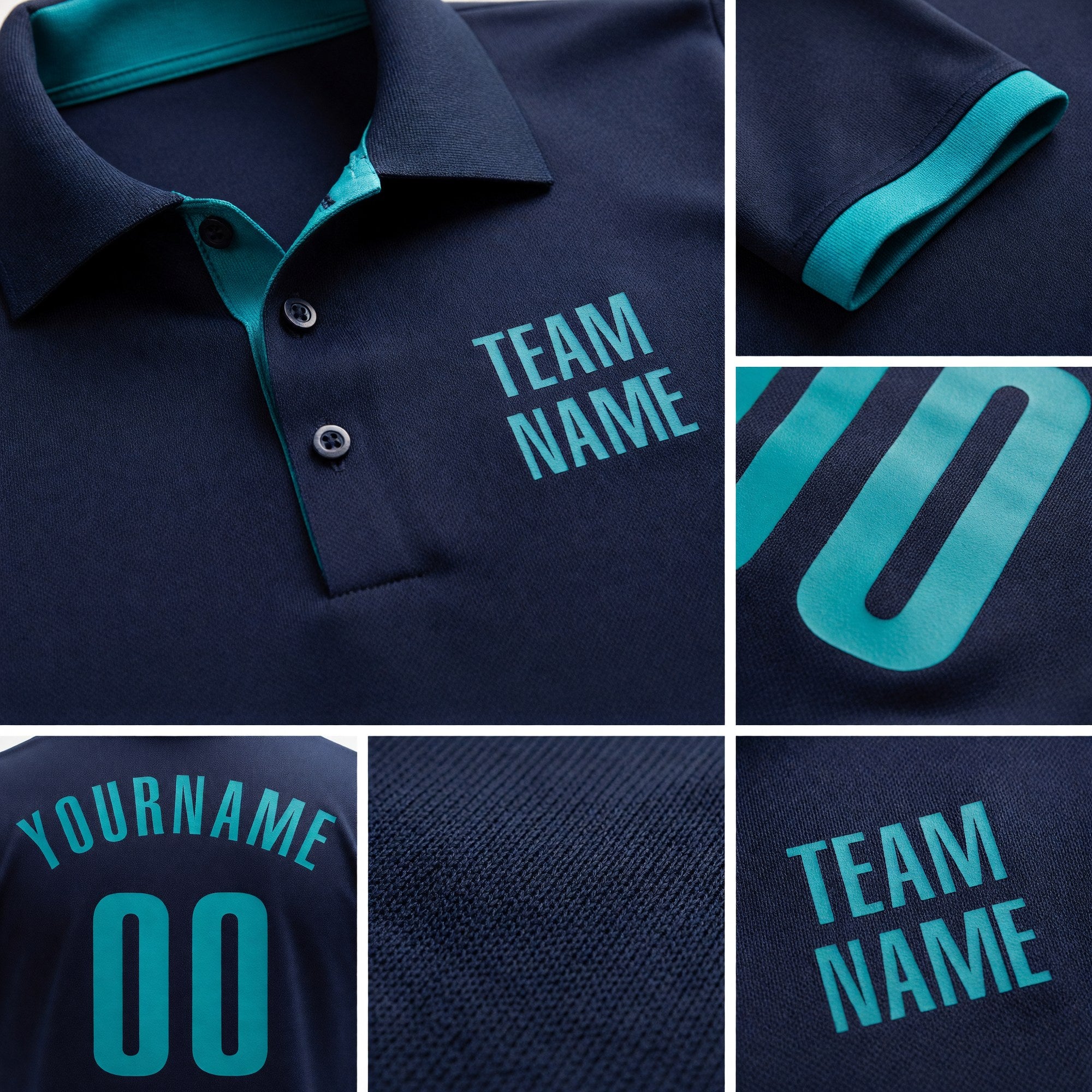 Custom Navy Aqua Performance Golf Polo Shirt detail