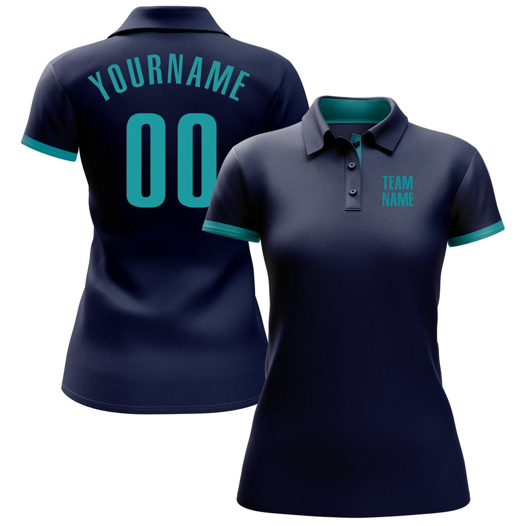 Custom Navy Aqua Performance Golf Polo Shirt photo 2