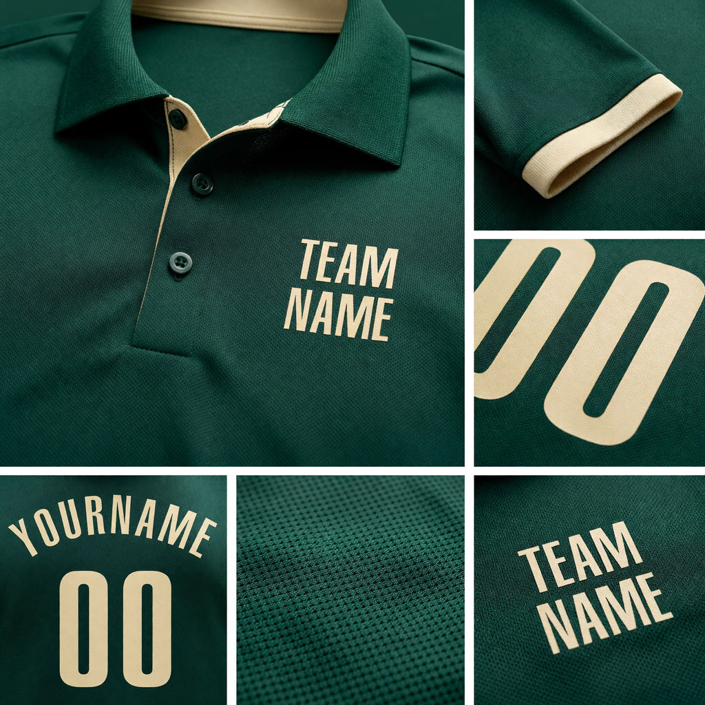 Custom Green Cream Performance Golf Polo Shirt detail
