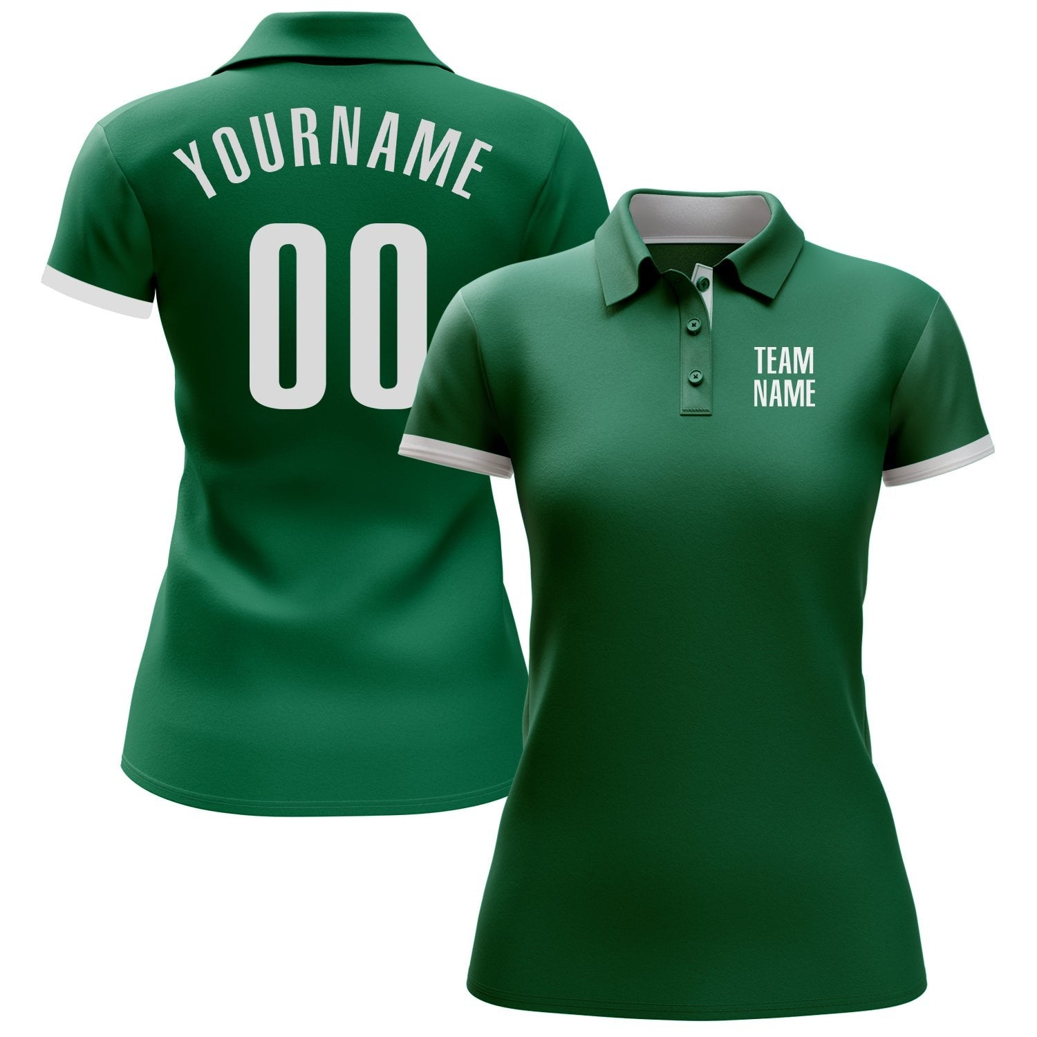 Custom Kelly Green White Performance Golf Polo Shirt photo 2
