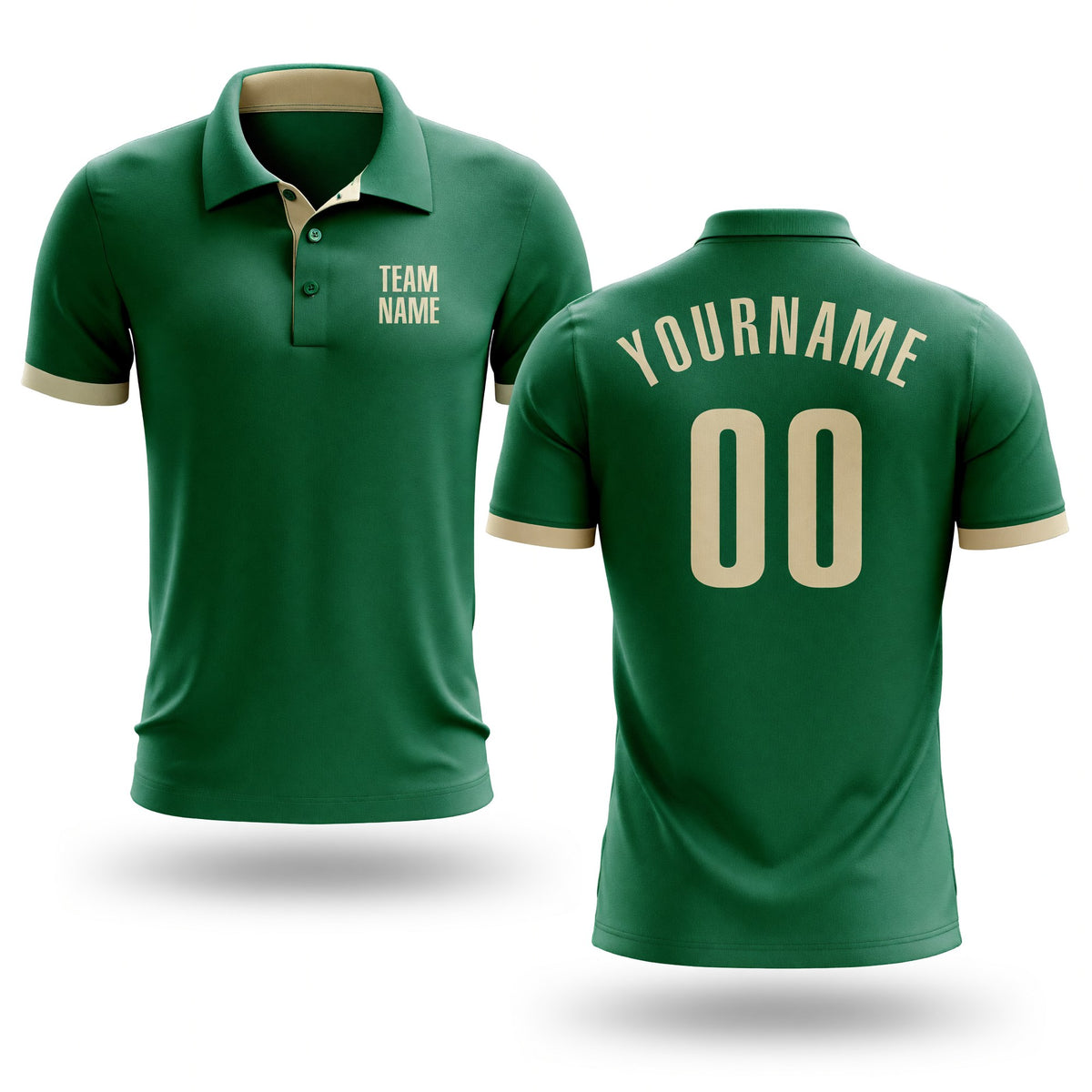 Custom Kelly Green Cream Performance Golf Polo Shirt