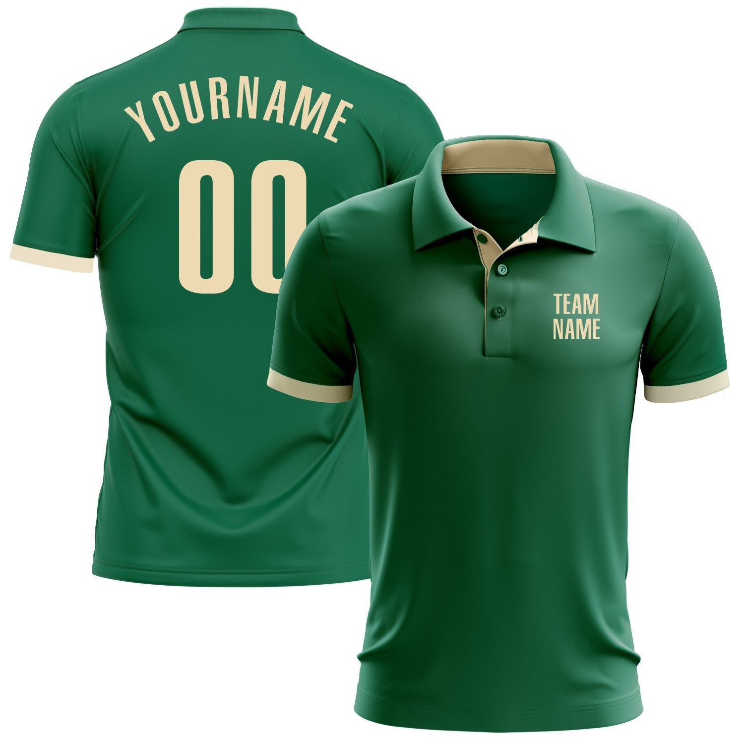 Custom Kelly Green Cream Performance Golf Polo Shirt photo 1