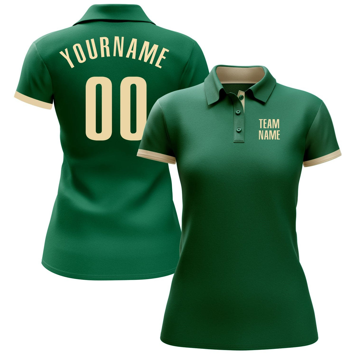 Custom Kelly Green Cream Performance Golf Polo Shirt photo 2